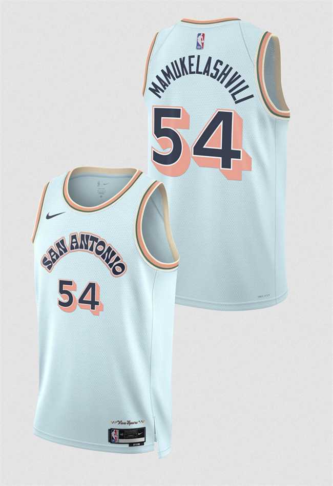 Mens San Antonio Spurs #54 Sandro Mamukelashvili Light Blue 2024-25 City Edition Stitched Jersey Dzhi